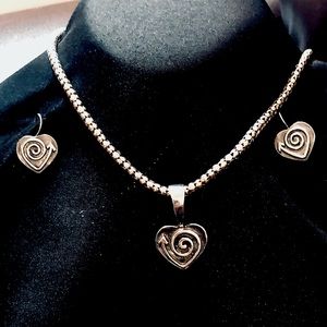 SILPADA Sterling Silver Spiral Heart Arrow Pendant, Earrings, Popcorn Chain NWOT